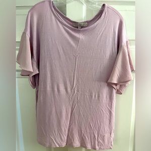 Loft Pink Mixed Media Flutter Sleeve Top